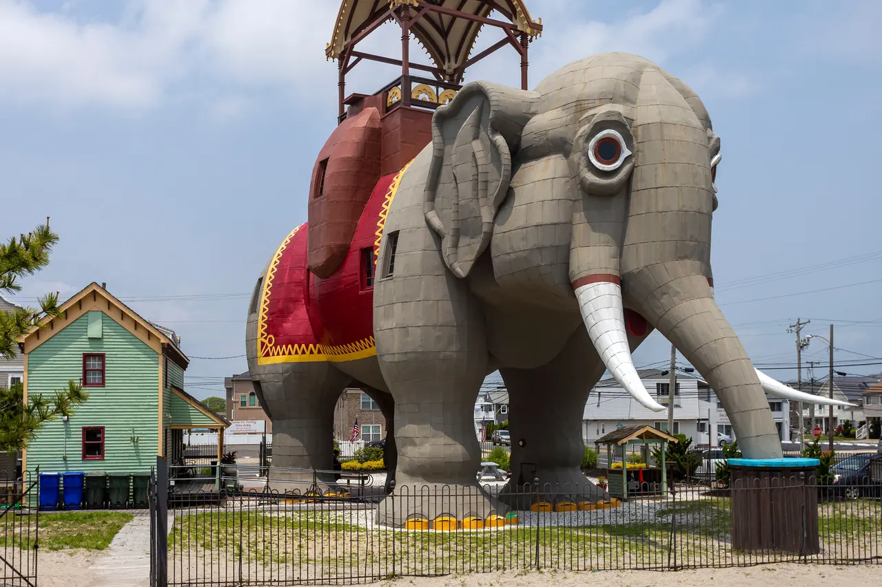 Lucy the Elephant, a six-story wooden elephant building with a canopy on its back, in Margate City